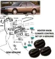 CAMRY 92-96 KNOB SET OF 3 PCS TO CONTROL TO HEATER A/C IN CONTROL PANEL OEM