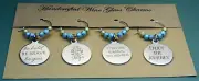 Wine Glass Charms Motivational Quotes Set #2 Handcrafted Set of 4