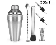 6 Piece Set Professional Stainless Steel Bar Cocktail Set Cocktail Shaker with Strainer 550ml / 750ml + Measuring Cup