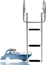[Qkbuza] Telescoping Boat Ladder - Folding Dock Ladder with Nonslip Steps,Heavy Duty Marine Boat Boarding, Folding Dock Nonslip Steps, Swim Deck Pedal Hand Railing Ladder for Pontoon Boat