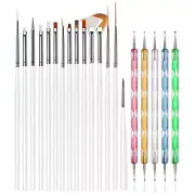 20pcs Nail Art Design Tools, 15pcs Painting White Brushes with Dotting Pens