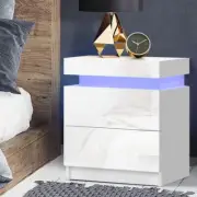 Bedside Tables Side Table Drawers RGB LED High Gloss Nightstand White 16 colours