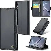 ELEPIK for iPhone XR Case with Card Holder, Kickstand [3 Card Holder + 1 Cash Slot] [for Women & Men] [Durable PU Leather] Magnetic Wallet Phone Cover for iPhone XR, Fashion Black
