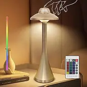 Rechargeable Touch Table Lamp, Dimmable Nightstand Lamp with 3 CCT, RGB, and Stepless Dimming, Color-Changing Lamp for Bedroom, Mood Lighting, or Home Decor Party (Metal)