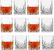 [LEMONSODA] Crystal Cut Old Fashioned Whiskey Glasses - 10oz/12oz Ultra-Clear Premium Lead-Free Glass Tumbler For Drinking Bourbon, Scotch, Cognac, Cocktails (Crystal Cut, Set of 12)