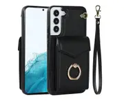 For Samsung Galaxy S22 Plus Wallet Case with RFID Credit Cards Holder and Wrist Strap - Black