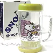 Peanuts Snoopy Double Wall Glass Insulated Thermos Mug Tea Coffee Cup w/ Lid