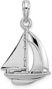 [JewelryWeb] 15.4mm White Gold Polished 3 d Sailboat Charm