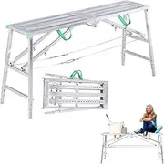 Work Platform Multipurpose Scaffolding Equipment Height Adjustable Folding Scaffold Tower Ladder Stool Work Bench (180cm)