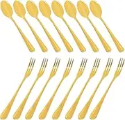 DaKuan Set of 16 Gold Demitasse Espresso Spoon (4 inch) and Stainless Steel Forks (4.8 inch), Gold Mini Coffee Spoons & Cake Forks for Dessert, Tea, Appetizer
