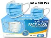 Ultra Health 100 Pcs Face Mask Disposable 3Ply Medical Dental Earloop Mouth Cove