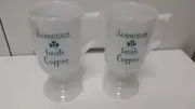 Pair of Jameson Irish Coffee Mug~Milk Glass~Footed Coffee Mug w/Green Shamrock