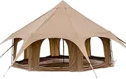 UKGlamping 5M Cotton Canvas Bell Tent - Yurts with Stove Jack, Easy to Set Up，Windproof, Breathable Shade, Family Camping Travel, Group Activities, 4 Season Polyester Cotton Black Tent (Khaki)