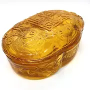 Amber Glass Covered Box Soap Trinket Dish Box Maximalist Style NEW