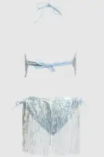 Silver Tassel Sequin Detail Lingerie Set Bikini Set - Size S, Women's Lingerie