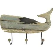 Handcrafted Whale Wall Hanging w 3 Hooks 56cm