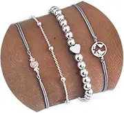 [Branets] Boho Bracelet Set Silver Beads Map Bracelet Opal Bracelets Jewellery for Women and Girls (Pack of 4), 4 Stück (1er Pack), Metal