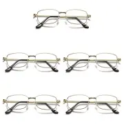 5 Pair Mens Square Metal Frame Golden Reading Glasses Classic Readers Eyeglasses