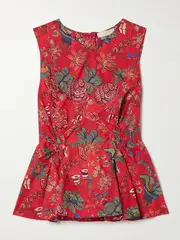 [Ulla Johnson] Ulla Johnson - Sydney Pleated Printed Cotton-poplin Peplum Top - Red - US8 US 8 Red
