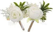 [BESPORTBLE] 2pcs White Silk Flower Corsage Wristlet Groom Boutonniere Timeless Design for Weddings Prom Formal Events Sturdy Construction for Groomsmen Guests
