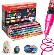 Guangna 120 Acrylic Paint Markers, Extra Fine Tip Acrylic Paint Pen, Waterproof & High Saturation Ideal for Wood, Metal, Plastic, Canvas, Fabric, Glass, Ceramic, Rock Painting DIY Art Supplies