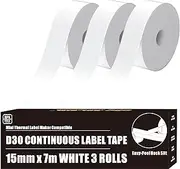 D30 Continuous Label Tape, Continuous Label Tape for Phomemo D30 D35 Q30 Label Tape for Phomemo Print Master Tape Refill for Vretti HP3 HP4 Labels White Split Back 15mm x 6m 0.59" x 23" 3 Rolls