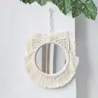 Macrame Hanging Wall Mirror Art Ornament Photo Prop Wall Decoration Cat Wall