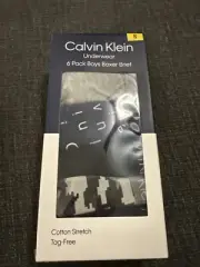 CALVIN KLEIN 6 Pack Blue Gray Black Boxer Briefs Underwear Boys Small S Youth