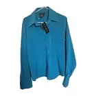 Ninety long sleeve Teal Button up Top Blouse Sz Large NEW