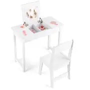 Babyjoy 2-in-1 Kids Vanity Set Makeup Dressing Table & Chair w/Flip Top Mirror Writing Desk White