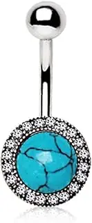 [Pierced Owl] Antique Jeweled Turquoise Belly Button Ring 316L 14g Navel Ring