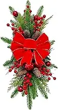 Christmas Swag Decoration,Window Swag with Light - Swag Decoration Ornaments with Bowknot for Front Door Stairway Window Shelf