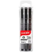 Uni-ball Pin Fineliners Brush Tip Assorted 3 Pack