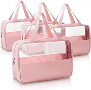 [Realand] Large Clear Toiletry Bags for Traveling, 4Pcs Waterproof Clear Travel Bags for Toiletries Women Men, Travel Toiletry Bag Set, Transparent Makeup Cosmetic Bag, Pink