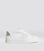 Women's White Pebbled Leather/Metallic Gold & Ice Low Top Sneakers | Salvas