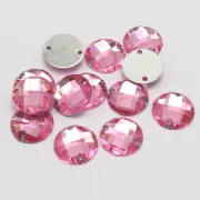 100 Pink Flatback Acrylic Rhinestone Round Sewing Button 14mm Sew on beads