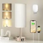 Bedside Table Lamp for Bedroom - 3 Way Dimmable Touch Lamp USB C Charging Ports