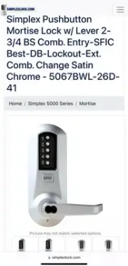 KABA Simplex 5067BWL-26D-41 Push Button Lock NEW