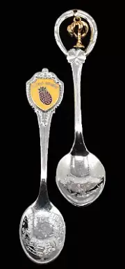 Hawaii "Pineapple & Palm Tree" Mini Stainless Souvenir Spoon Pair (Cir. 1980's)