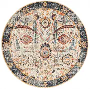 Evoke Peacock Round Rug In Ivory