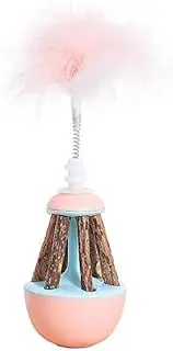 Cat Tumbler Toy Cat Toys Catnip Toy Silver Rattan Stick Cat Cup Toy Cat Chewing Toys Tooth Cleaning Sharpening Tools Natural Catnip Teasing Cat Non-Upside Down Toys (Pink Feather)