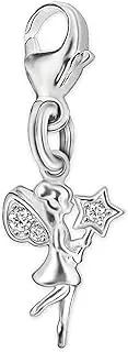 [CLEVER SCHMUCK] Charm Pendant Small Mini Fairy 10 x 7 mm with Wand and Zirconia 925 Sterling Silver in White Case, Sterling Silver, Cubic Zirconia