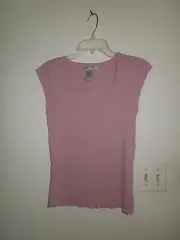NWT Nine West Dusty Petal Pink Ribbed Rayon Blend Square Neck Cap Sleeve Top L