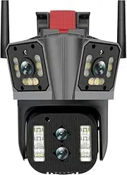 16MP 8K Security Camera 4 Lens 10X Zoom 3 Screens WiFi PTZ Camera Two Way Audio Auto Tracking Color Night Vision(U/K,8K Camera 64G Card)
