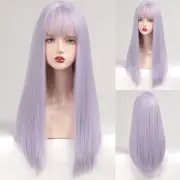 Light Purple Wig With Bangs For Women Long Straight Wigs Synthetic For Girls ...