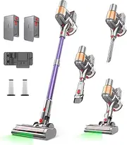 Cordless Vacuum Cleaner, 2 Batteries 120 Mins Runtime, 550W 45KPA Stick Vacuum with Self-Standing, Tangle-Free Brush, LED Display, Vacuum Cleaner for Home Hardwood Floor, Carpet, Pet Hair
