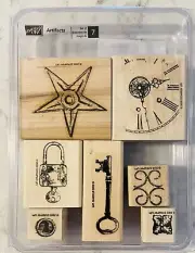 Stampin Up ARTIFACTS Stamp Set Star Steampunk Clock Skeleton Key Lock RARE NEW!