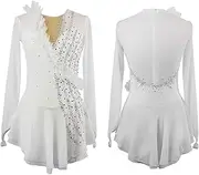 [Zagitova] Figure Skating Dress for Girls Crew Neck Roller Skater Dance Dress Chiffon Flowy Skirt for Competition