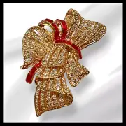 Jackie O Jaqueline Kennedy Faux Ruby Red Gold Tone Brooch Camrose & Kross JBK