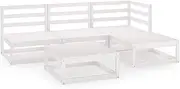 vidaXL Solid Pinewood Outdoor Lounge Set in White - 5 Pieces Including Middle and Corner Sofas, Tables/Footstools